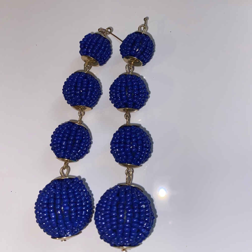 Blue and Gold circle beaded dangle earrings!!!!